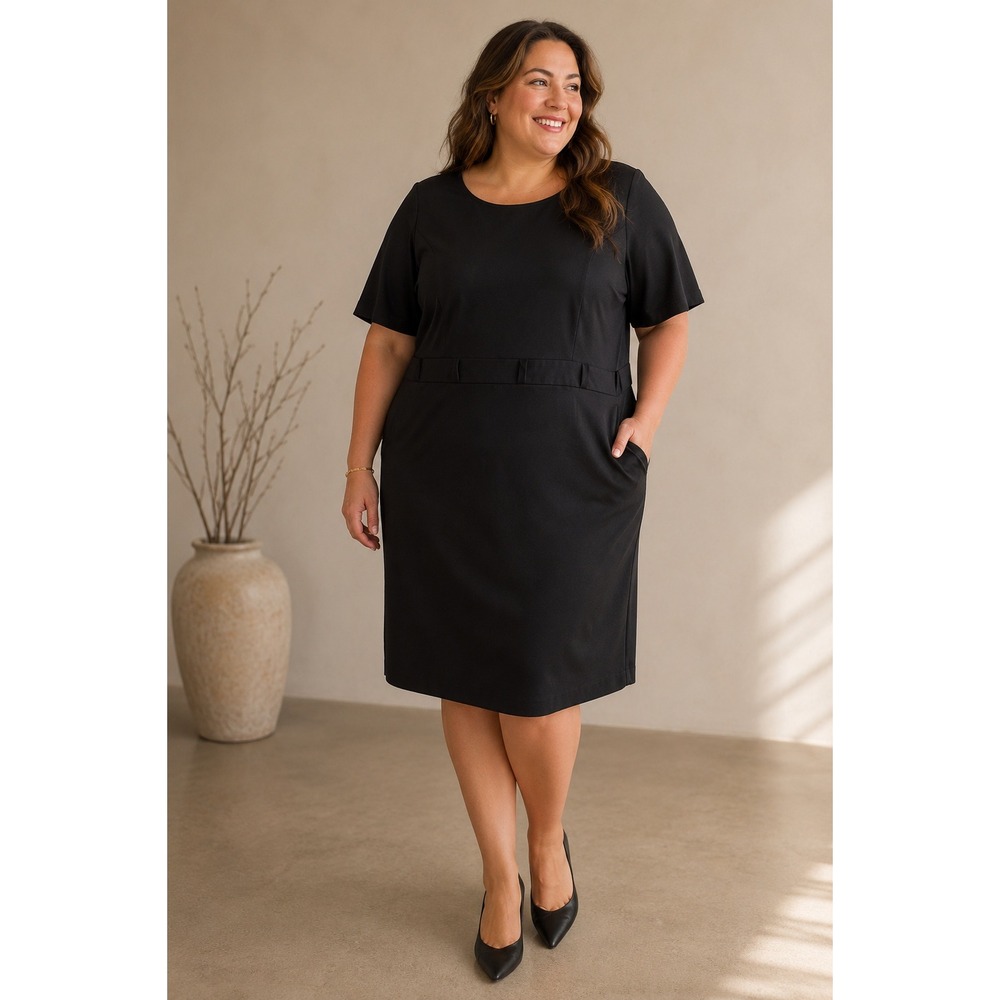 NEW CJ Banks Black Short Sleeve Sheath Dress Plus‎ Size 24W Round Neck Office